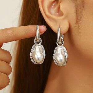 Pearl Earrings Women Irregular Pearl Dangle Earrings Vintage Classic Elegant